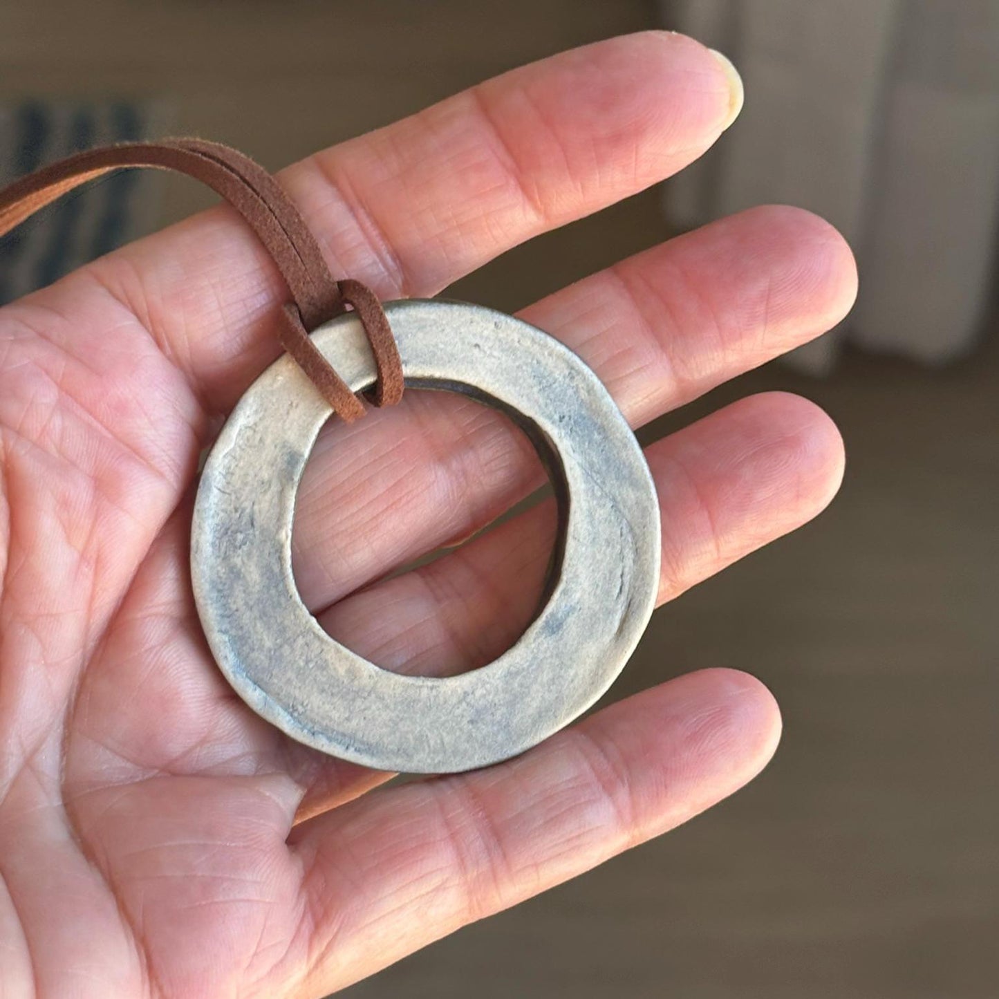 Blue Ceramic Ring Pendant Necklace: Handmade Stoneware Jewelry - Vakili Art