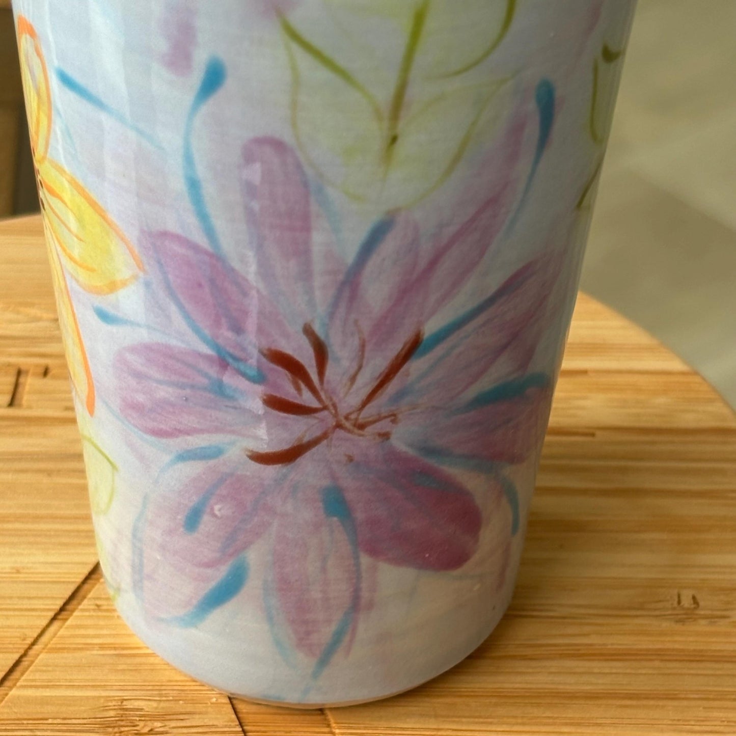 Handmade Floral Ceramic Vase: Handpainted Pottery - Blue, Purple, Green - Vakili Art