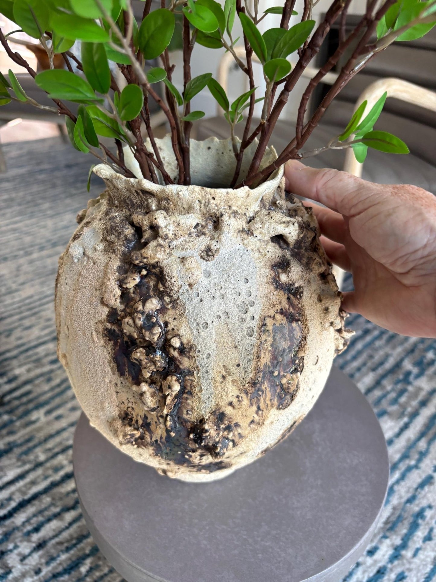 Textured Wabi Sabi Ceramic Vase in Neutral Cream | Handmade Pottery Home Décor - Vakili Art