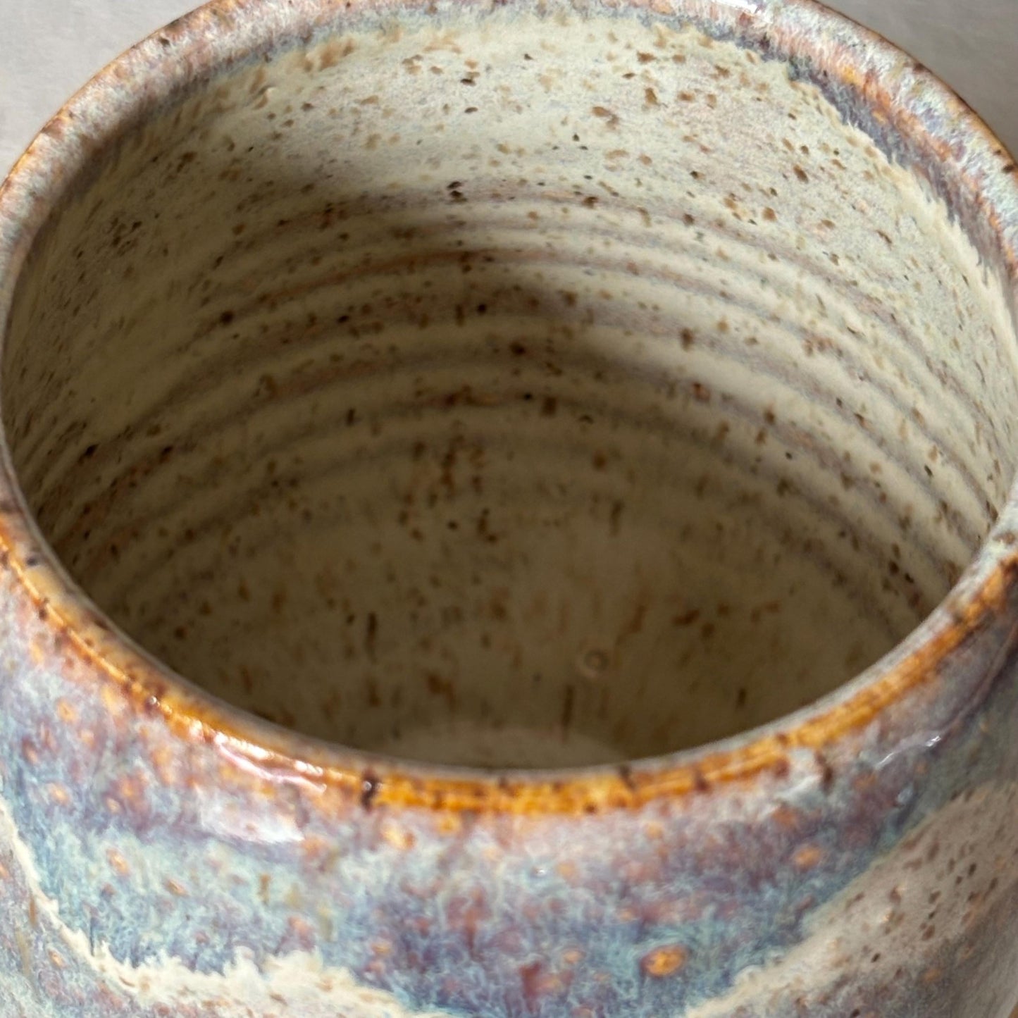 Handmade Ceramic Mug – Blue and Cream Pottery Mug – Artisan Stoneware Coffee Cup with Glossy Spotty Glaze - Vakili Art