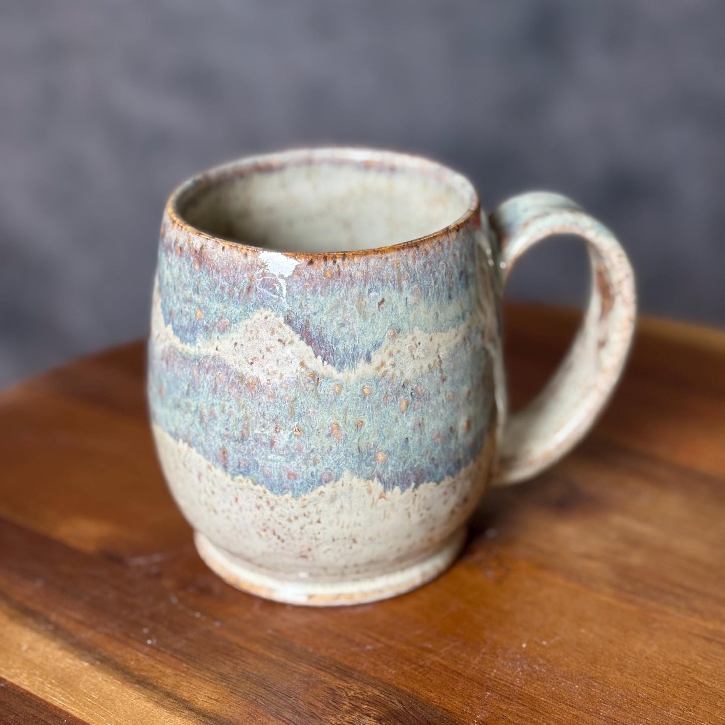 Handmade Ceramic Mug – Blue and Cream Pottery Mug – Artisan Stoneware Coffee Cup with Glossy Spotty Glaze - Vakili Art