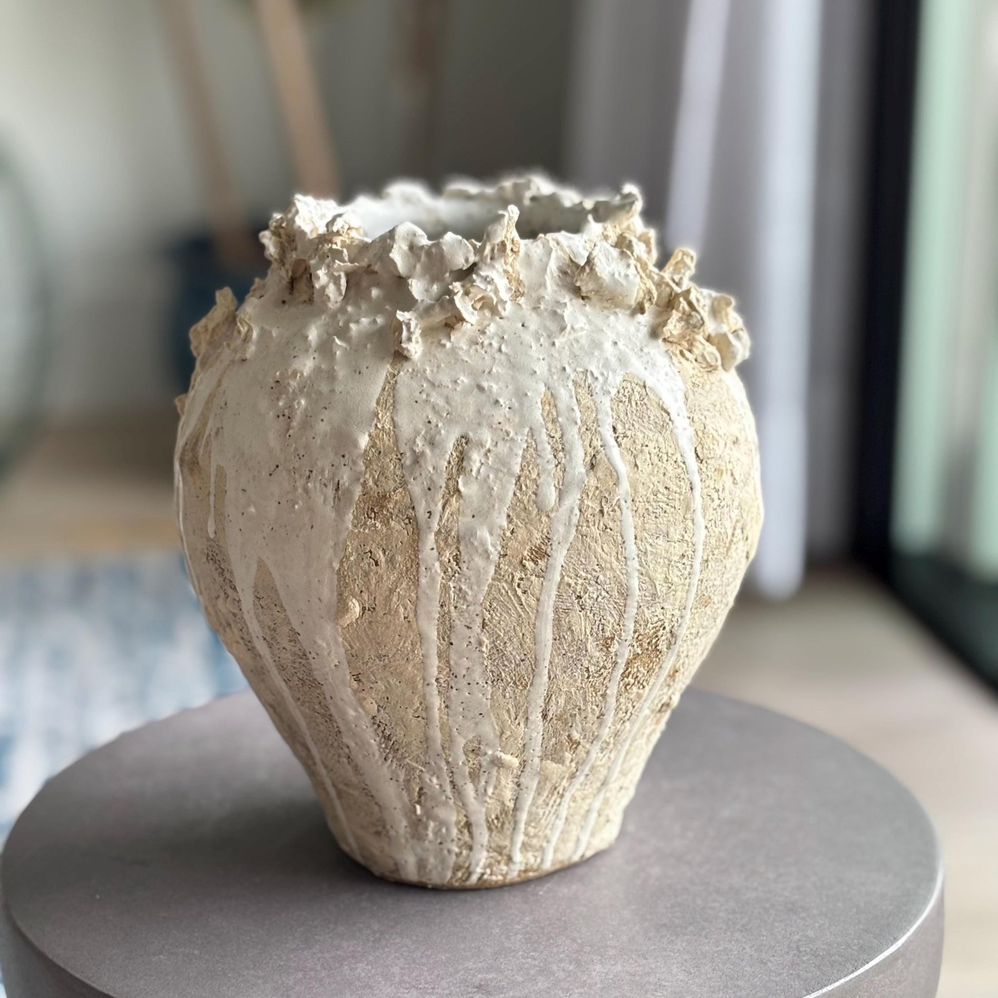 Handmade Ceramic Vase – Modern Rustic Off - White Pottery Vase, Organic Form, Minimalist Home Decor - Vakili Art