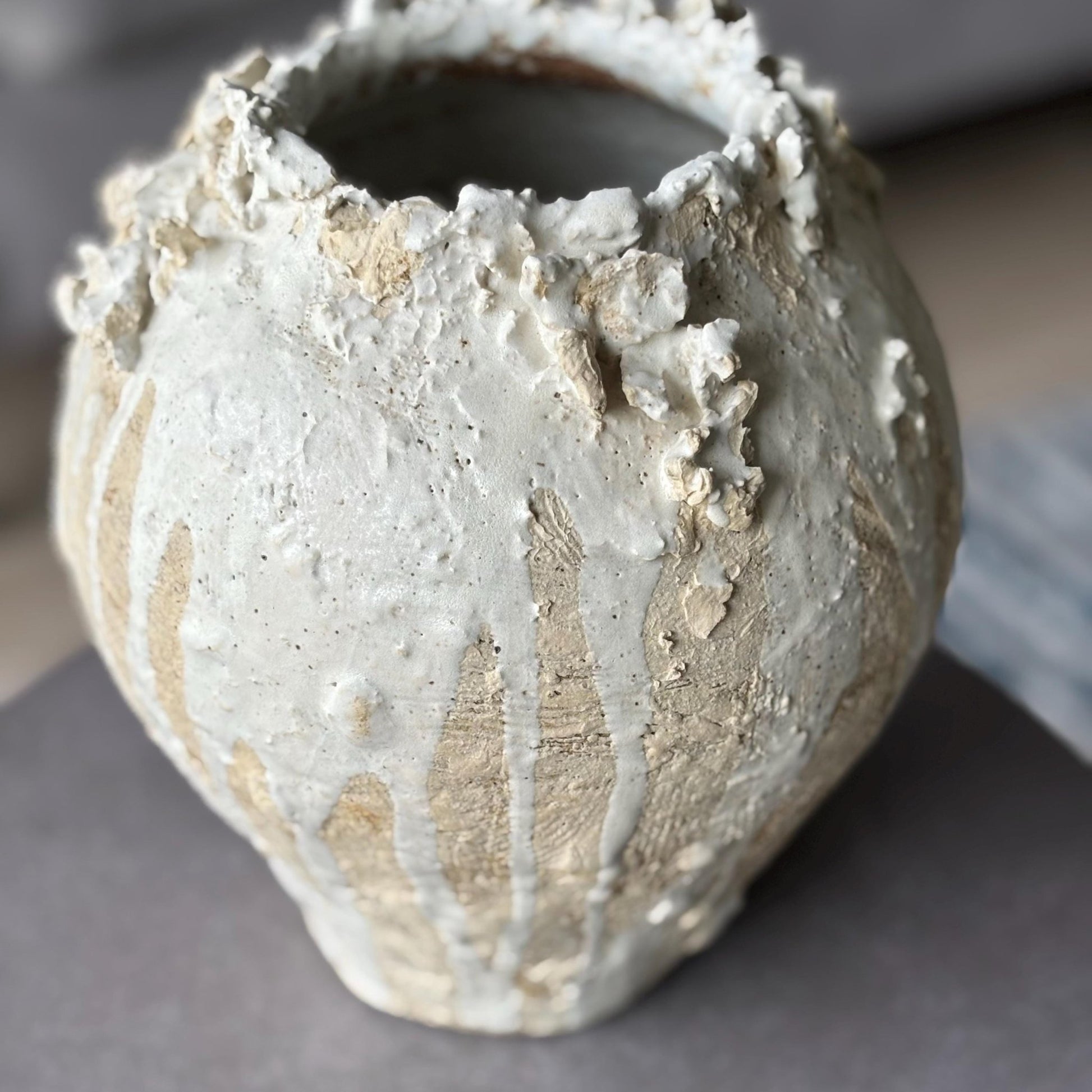 Handmade Ceramic Vase – Modern Rustic Off - White Pottery Vase, Organic Form, Minimalist Home Decor - Vakili Art