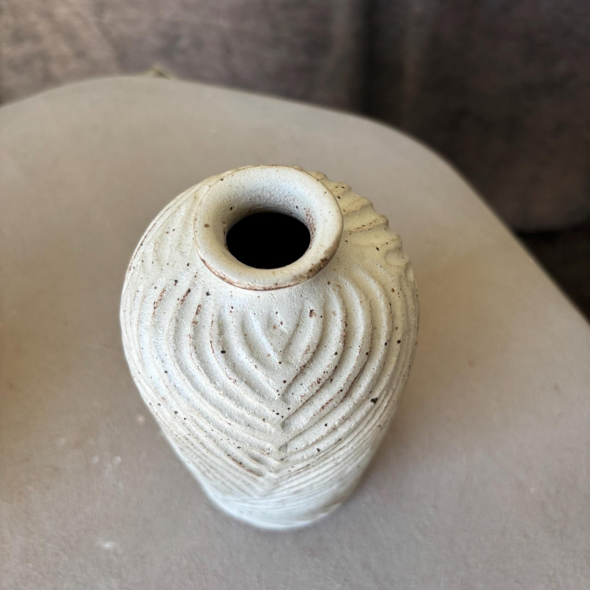 Handmade Decorative Ceramic Vase with Narrow Spout – White Glazed and Hand Carved Pottery - Vakili Art