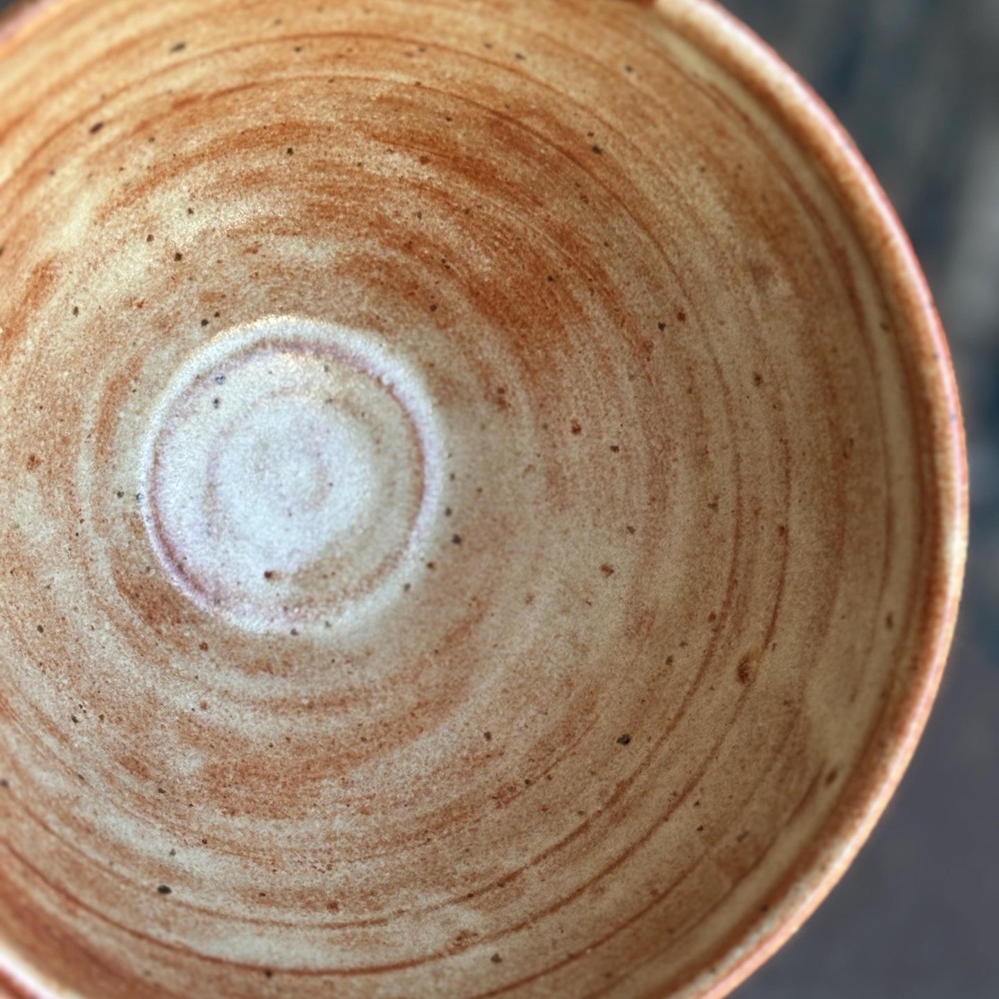 Handmade Ramen Bowl with Chopstick Rest Cutouts | White and Rust Shino Ceramic Pottery Bowl - Vakili Art