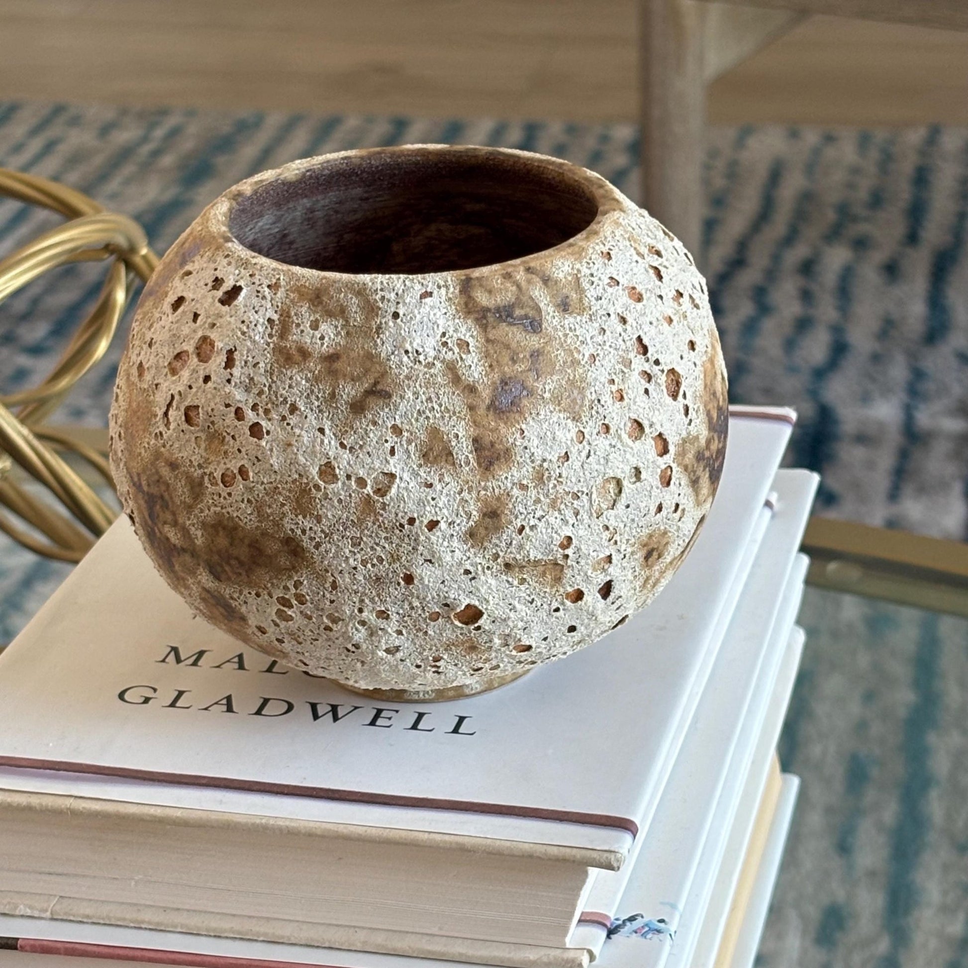 Handmade Round Rustic Vase – Decorative Candy or Trinket Dish – Earthy Brown and Rust Pottery - Vakili Art