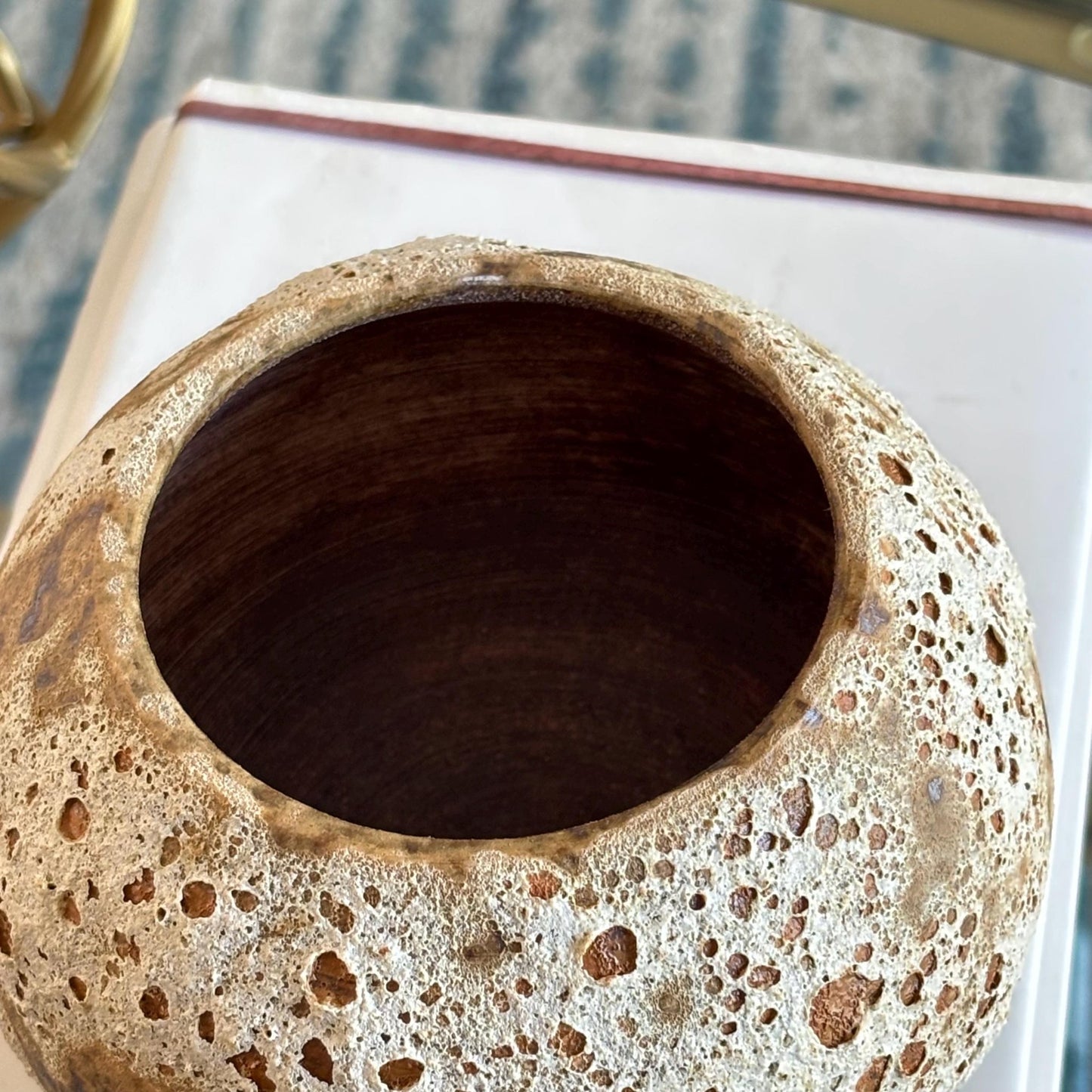 Handmade Round Rustic Vase – Decorative Candy or Trinket Dish – Earthy Brown and Rust Pottery - Vakili Art