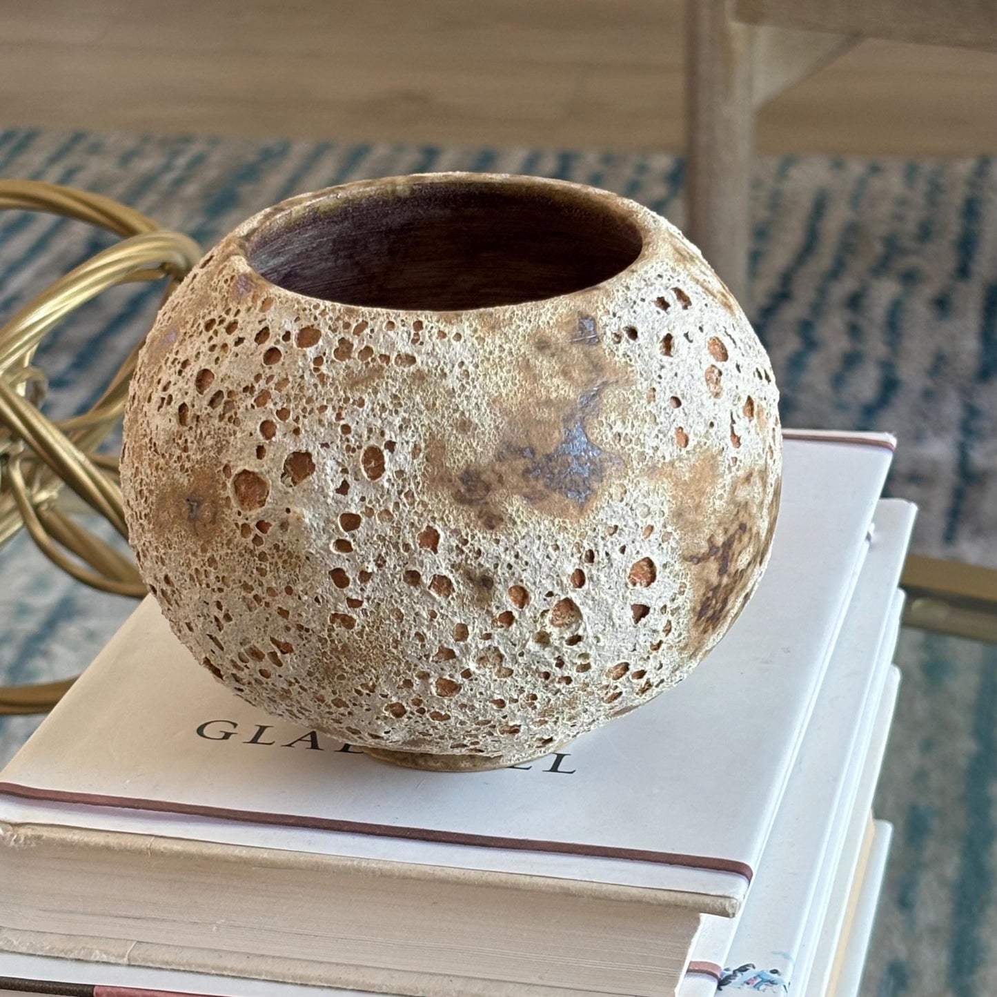 Handmade Round Rustic Vase – Decorative Candy or Trinket Dish – Earthy Brown and Rust Pottery - Vakili Art