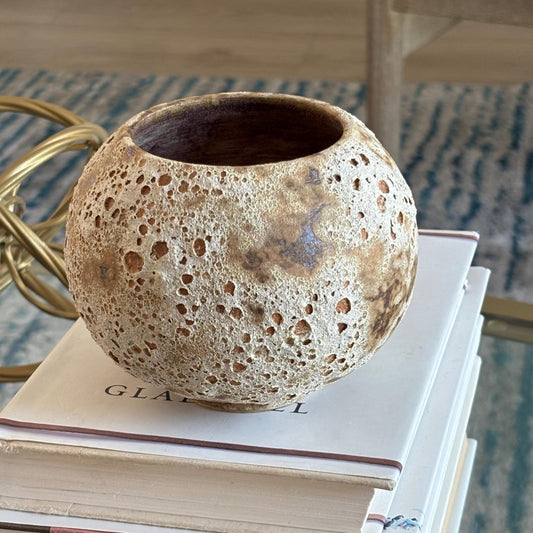 Handmade Round Rustic Vase – Decorative Candy or Trinket Dish – Earthy Brown and Rust Pottery - Vakili Art