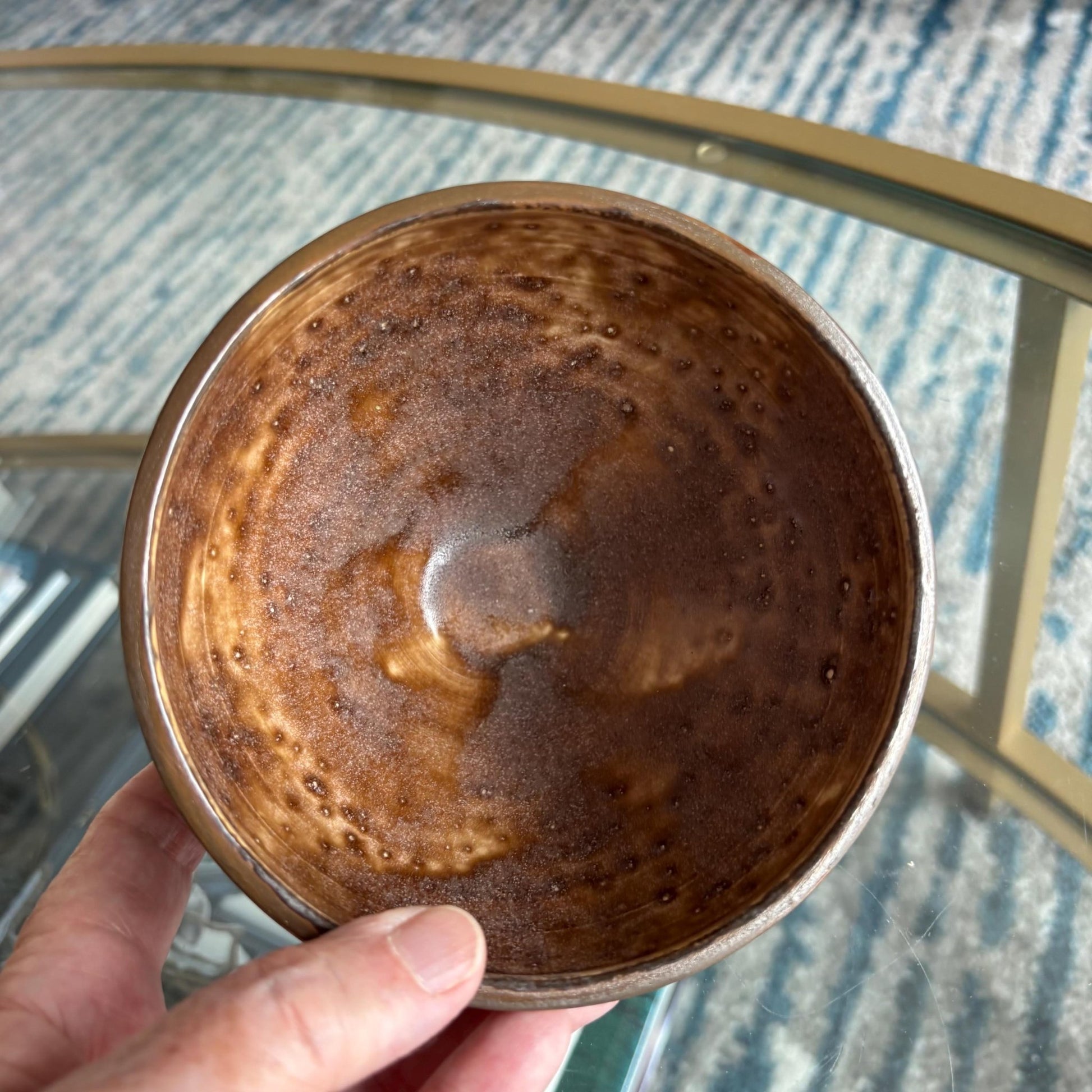 Handmade Rustic Ceramic Bowl – Decorative Candy or Trinket Dish – Earthy Brown and Blue Pottery - Vakili Art