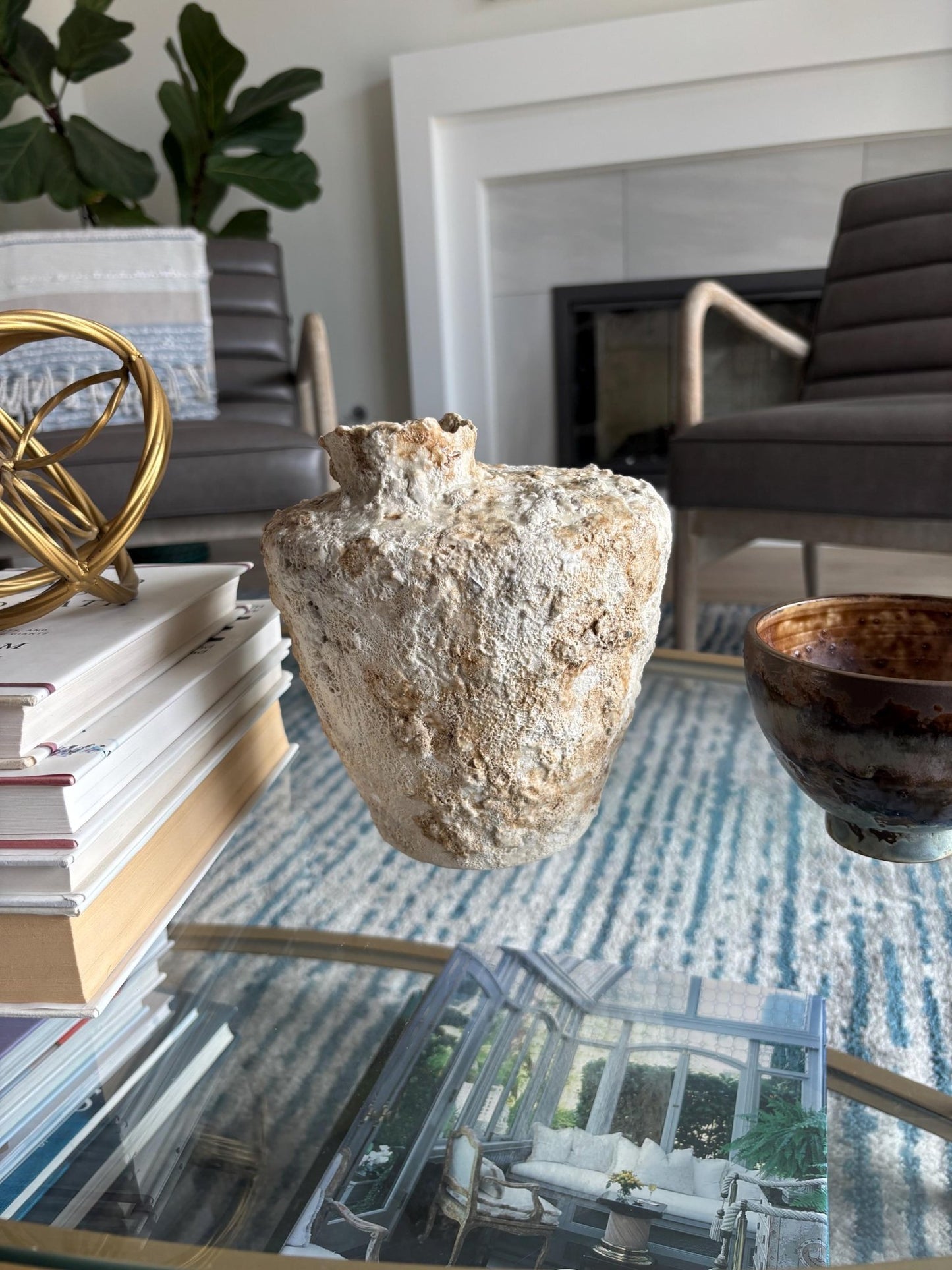 Handmade Textured Ceramic Pot – Neutral White and Beige Decorative Vase – Wabi Sabi Pottery SECOND - Vakili Art