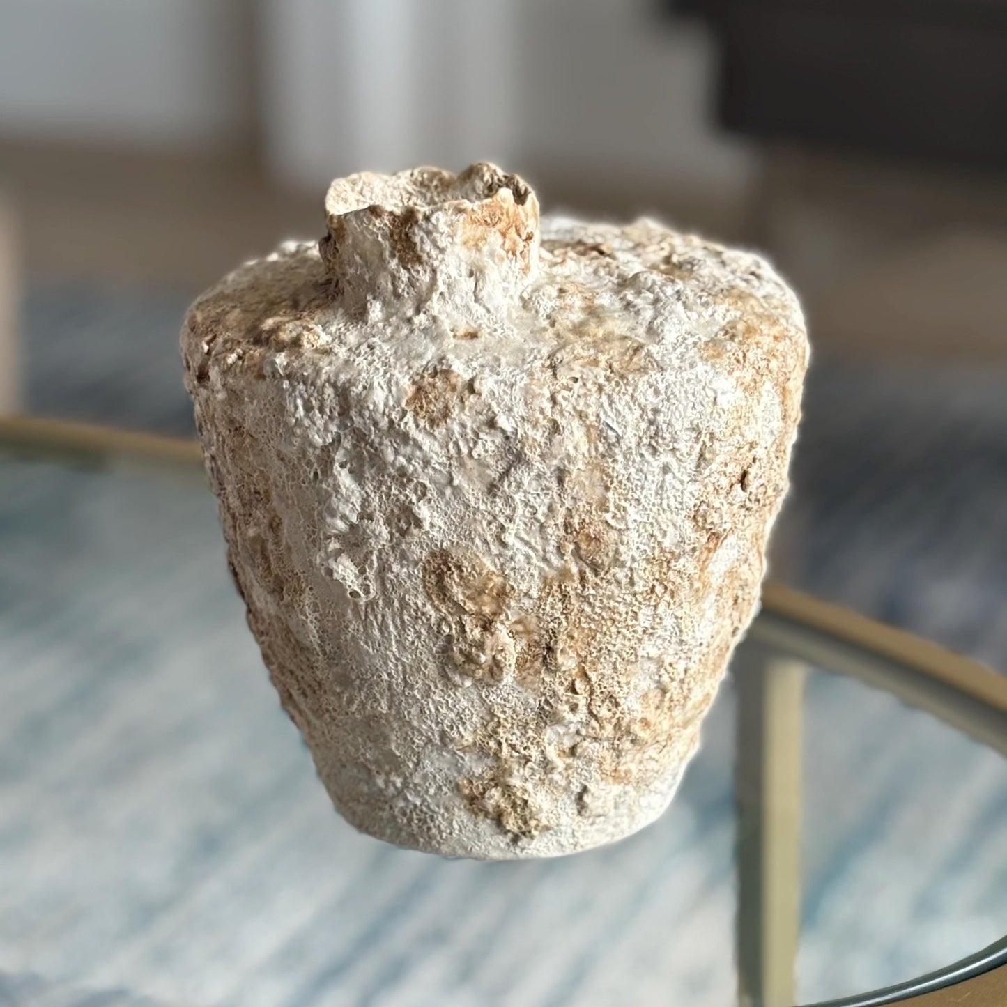 Handmade Textured Ceramic Pot – Neutral White and Beige Decorative Vase – Wabi Sabi Pottery SECOND - Vakili Art