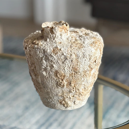 Handmade Textured Ceramic Pot – Neutral White and Beige Decorative Vase – Wabi Sabi Pottery SECOND - Vakili Art