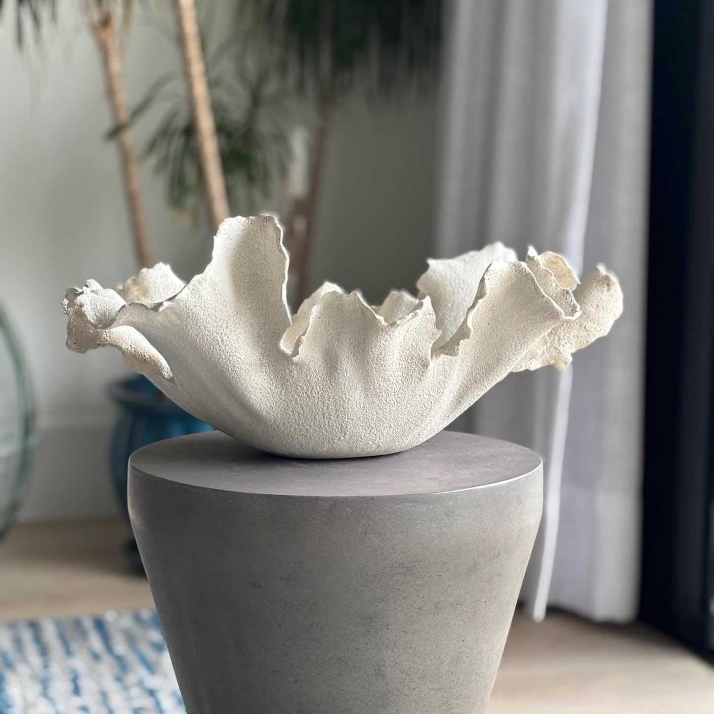 Handmade White Wavy Bowl: Beachy Pottery Centerpiece - Vakili Art