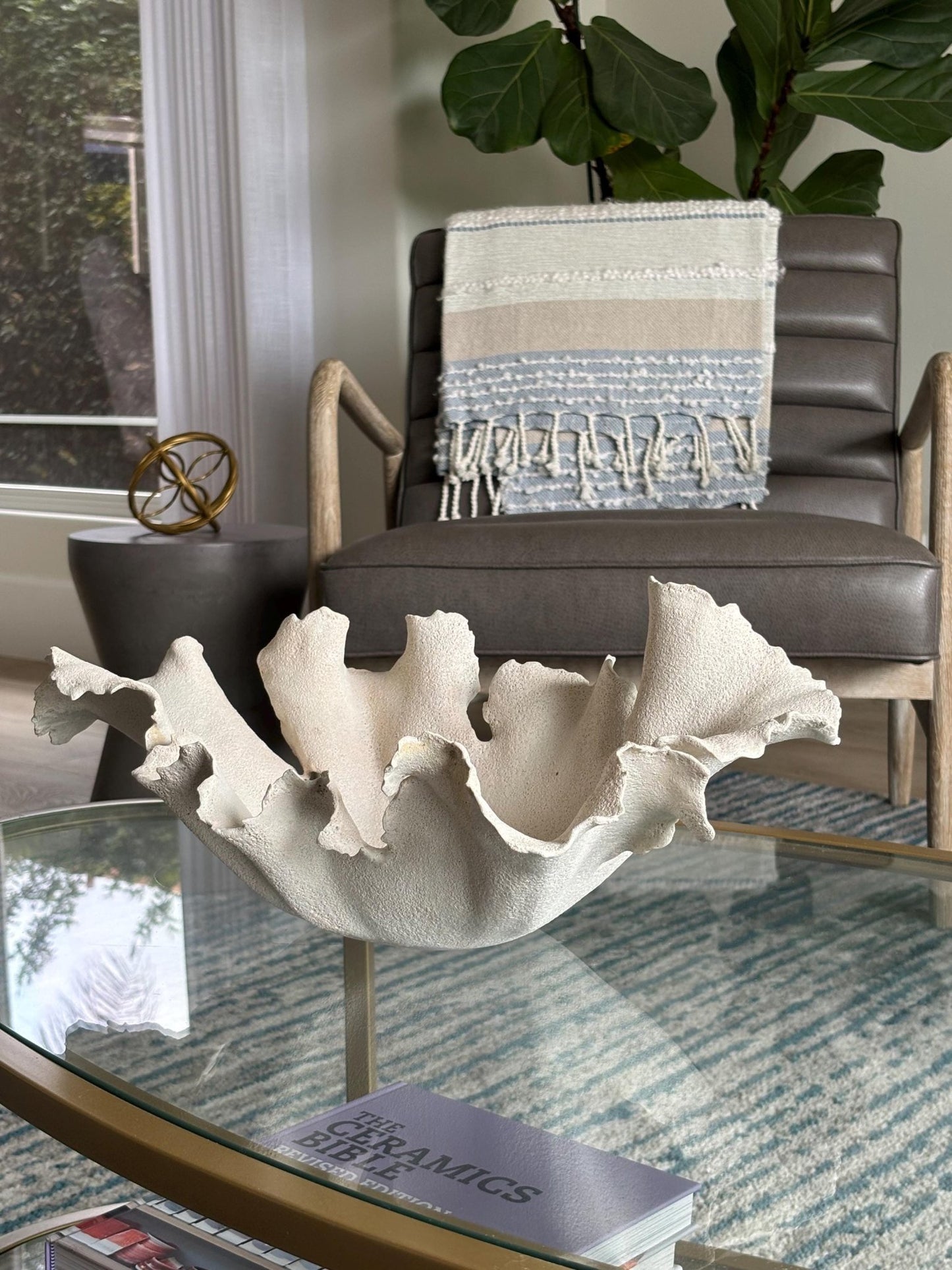 Handmade White Wavy Bowl: Beachy Pottery Centerpiece - Vakili Art