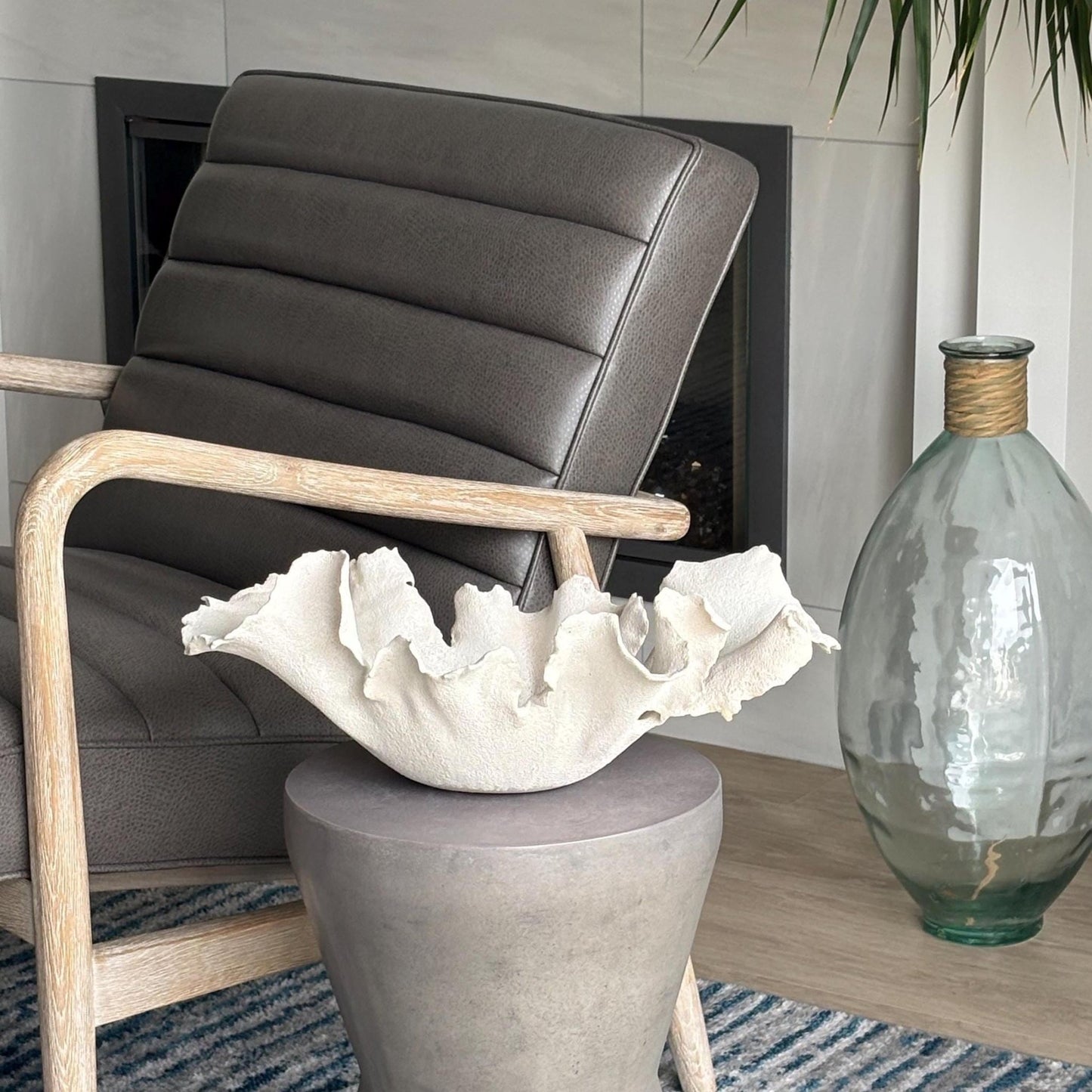 Handmade White Wavy Bowl: Beachy Pottery Centerpiece - Vakili Art