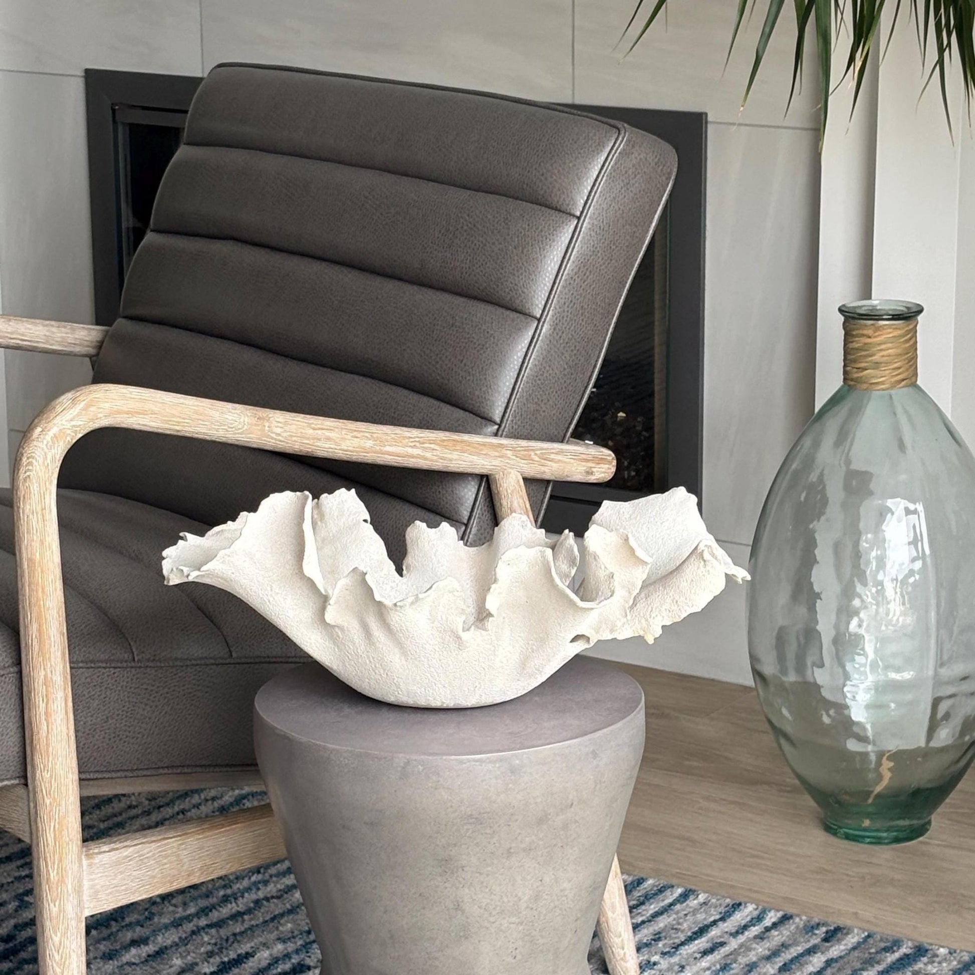 Handmade White Wavy Bowl: Beachy Pottery Centerpiece - Vakili Art