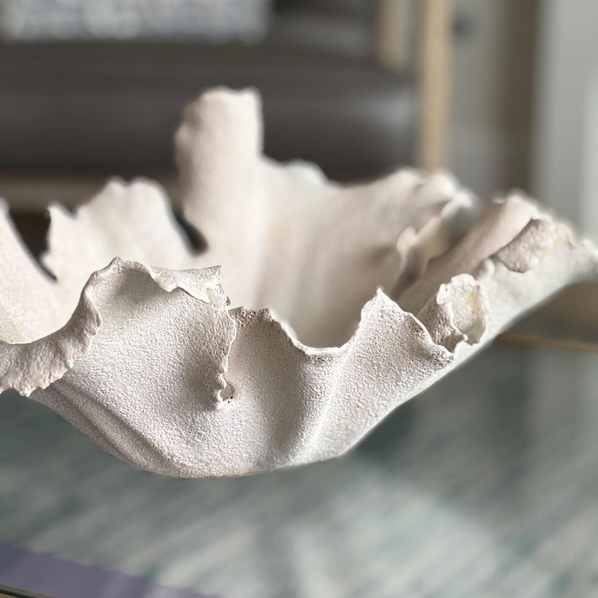 Handmade White Wavy Bowl: Beachy Pottery Centerpiece - Vakili Art