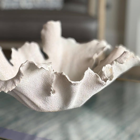 Handmade White Wavy Bowl: Beachy Pottery Centerpiece - Vakili Art