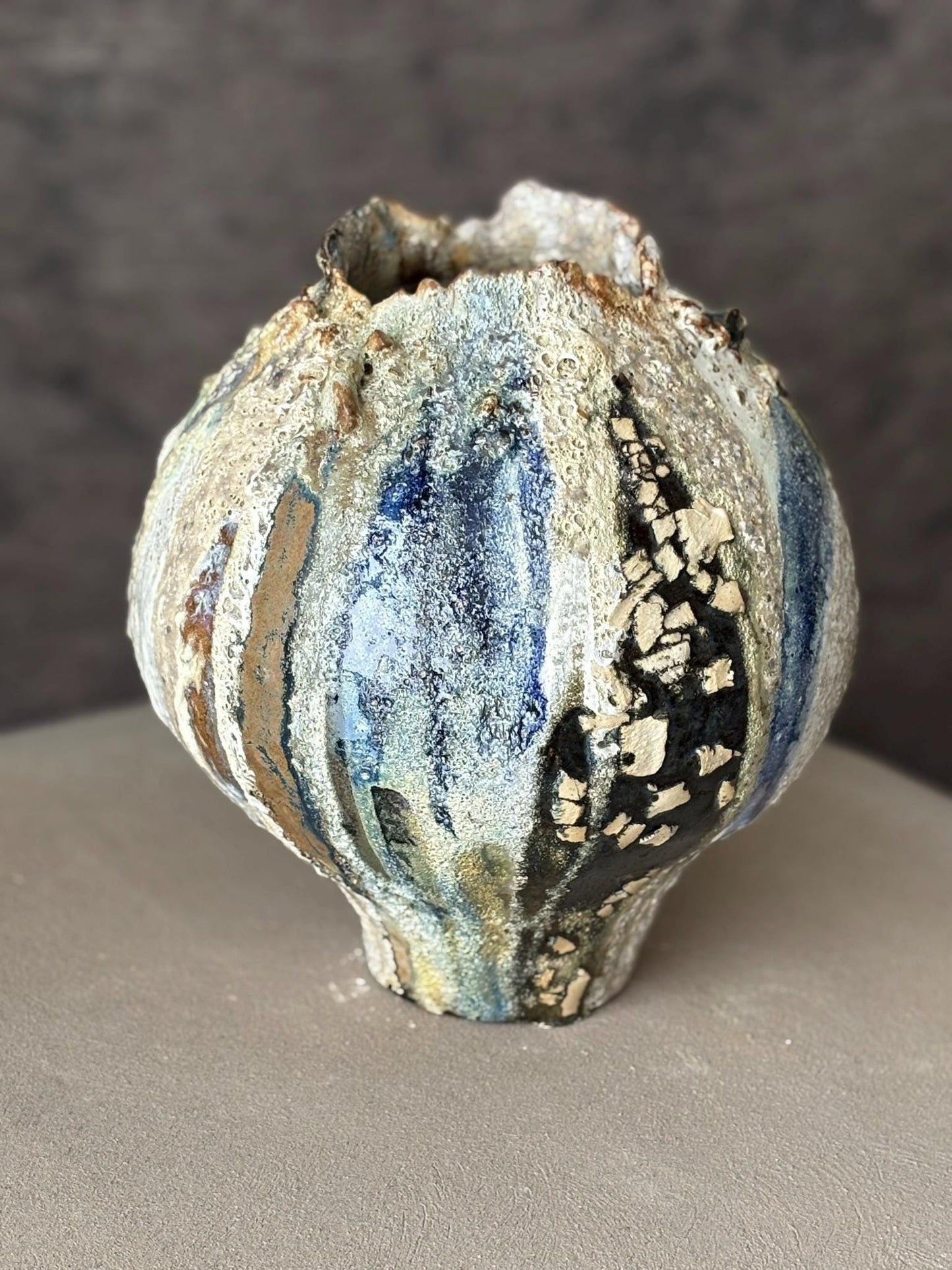 Large Ceramic Moon Jar Vase: Textured Wabi - Sabi Pottery Art - Vakili Art