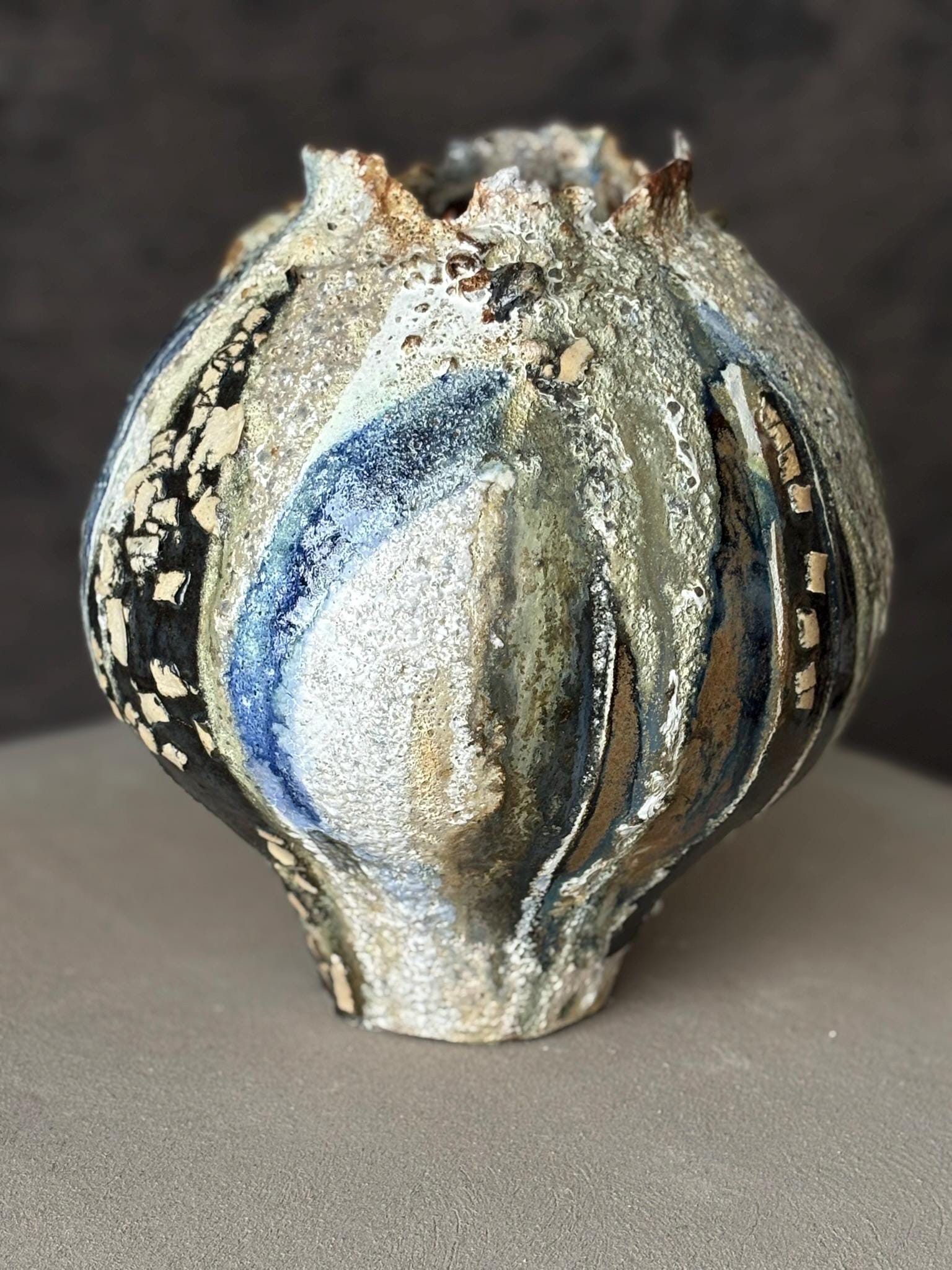 Large Ceramic Moon Jar Vase: Textured Wabi - Sabi Pottery Art - Vakili Art