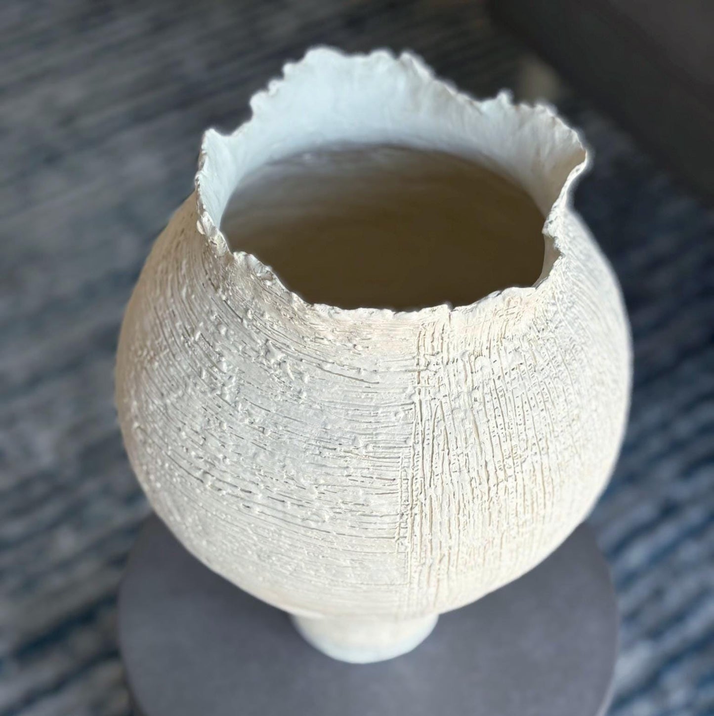 Large White Ceramic Vase: Hand - Coiled Textured Stoneware Vessel - Vakili Art