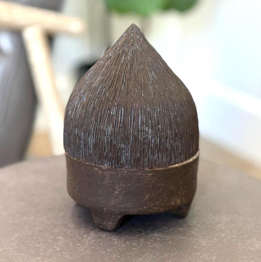 Rustic Ceramic Jar with Lid: Hand - Carved Acorn Stoneware Pottery - Vakili Art