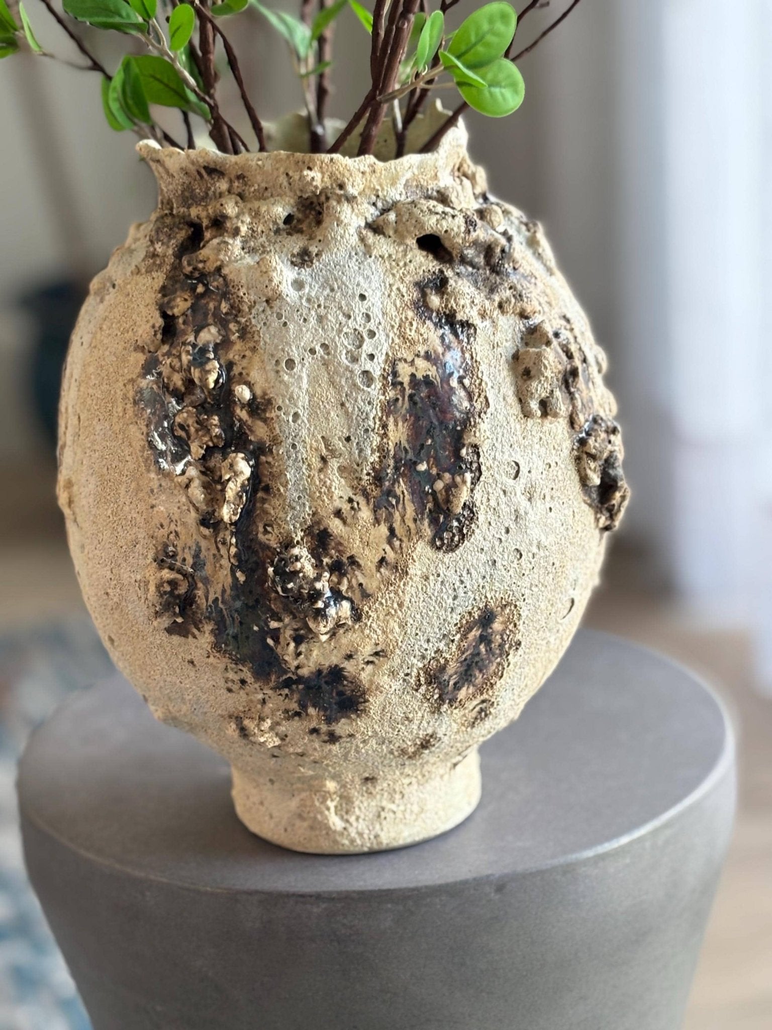 Textured Wabi Sabi Ceramic Vase in Neutral Cream | Handmade Pottery Home Décor - Vakili Art