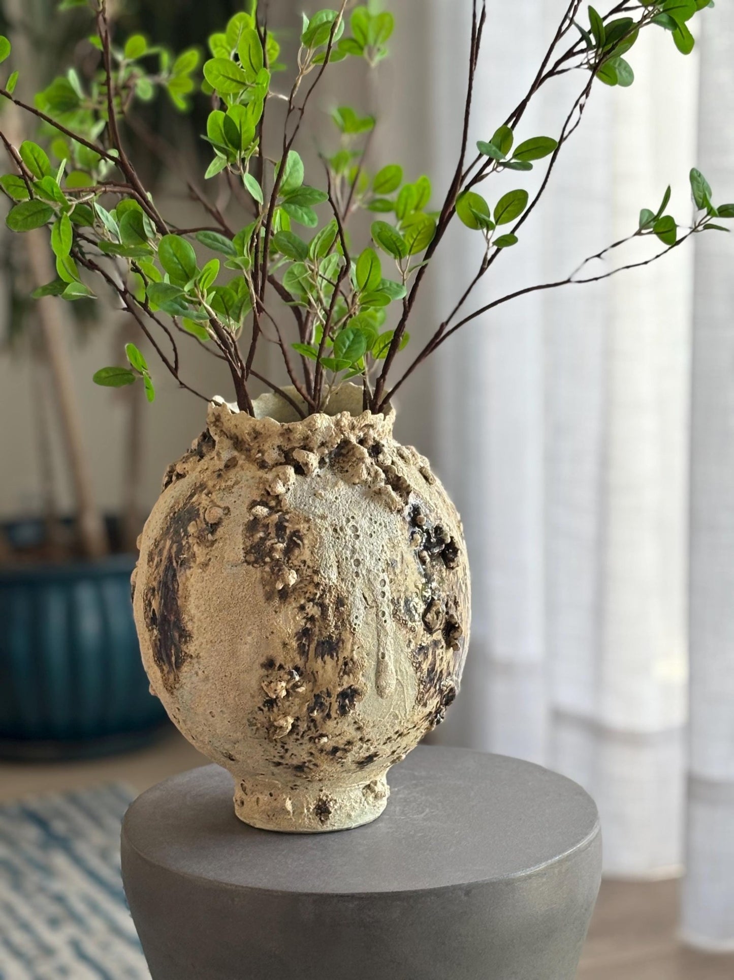 Textured Wabi Sabi Ceramic Vase in Neutral Cream | Handmade Pottery Home Décor - Vakili Art