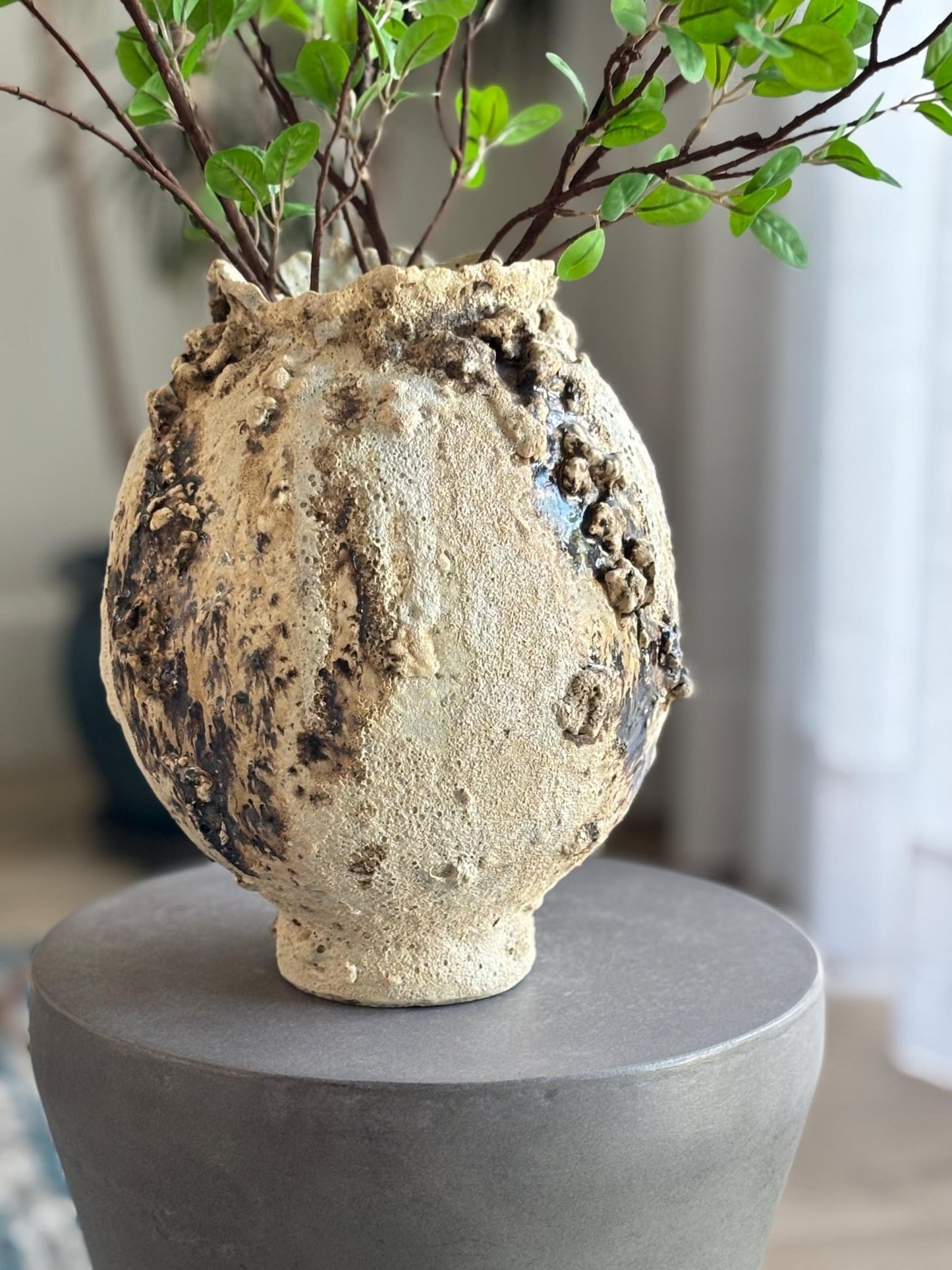 Textured Wabi Sabi Ceramic Vase in Neutral Cream | Handmade Pottery Home Décor - Vakili Art